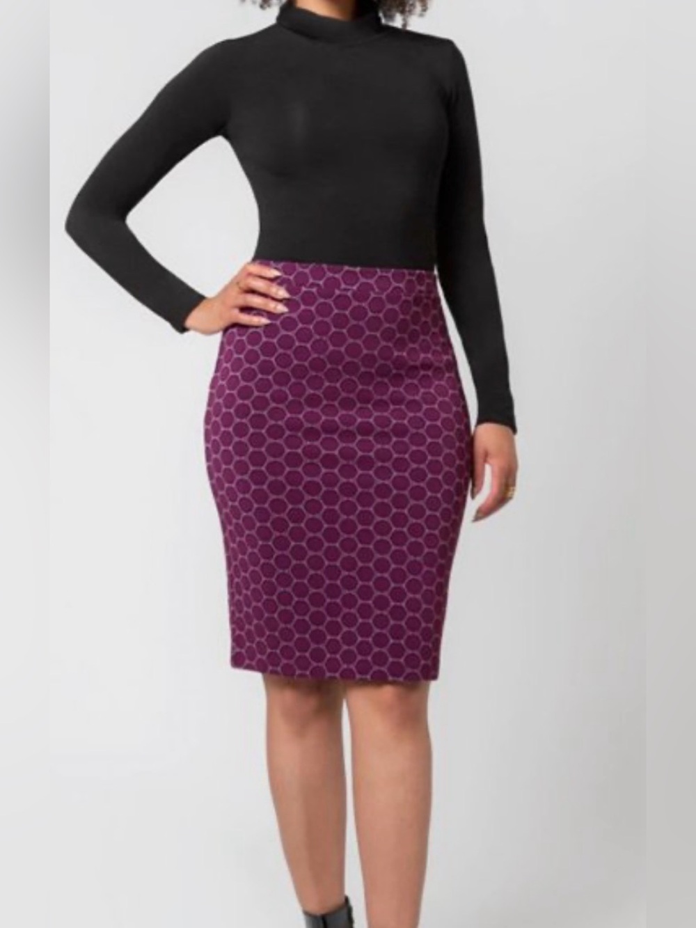 Leota Plum Pencil Skirt with Circle Stitching